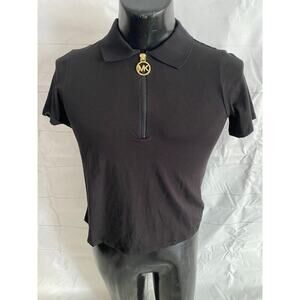 MICHAEL KORS Women’s MEDIUM 1/4 Zip Short Sleeve Soft Cotton Black Polo #